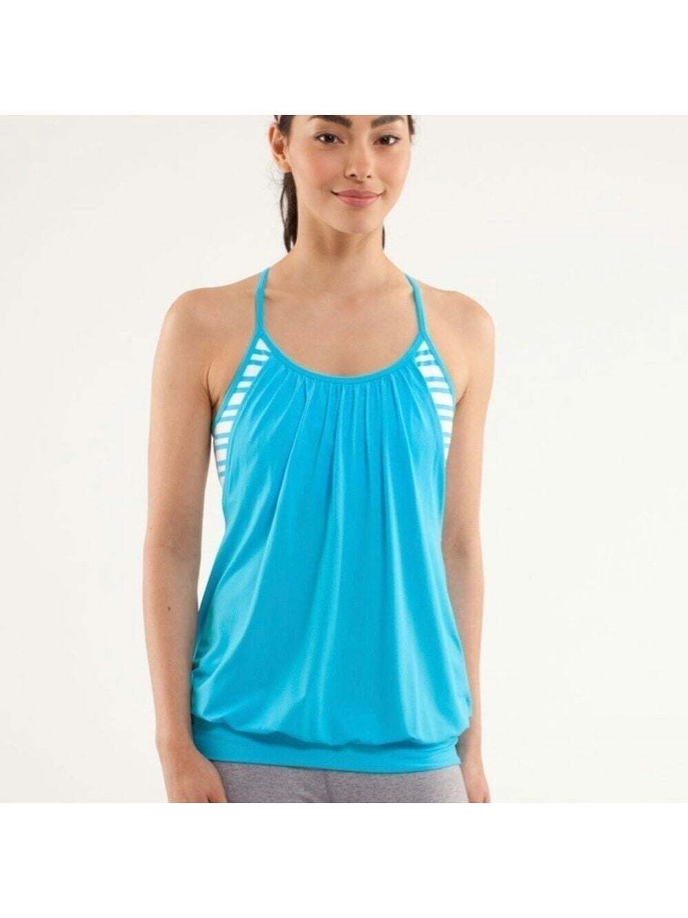 Lululemon No Limits Tank Spry Blue /Twin Stripe Spry Blue Yoga Activewea…